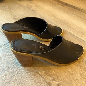 Black Leather Open Toe Heel